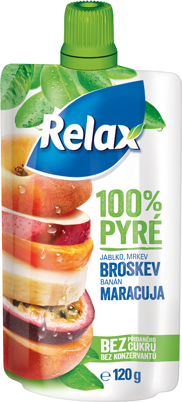 Relax 100% pyré jablko-mrkva-BROSKYŇA-banán-MARACUJA 120g